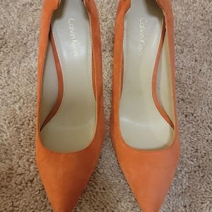 Calvin Klein Shoes | Calvin Klein Peach Suede-Like Pointed toe Pumps Size 8